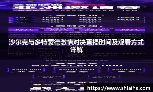 沙尔克与多特蒙德激情对决直播时间及观看方式详解